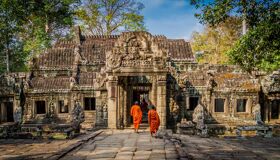 Angkor Wat Buddhist Monks walking in the Temples, Siem Reap